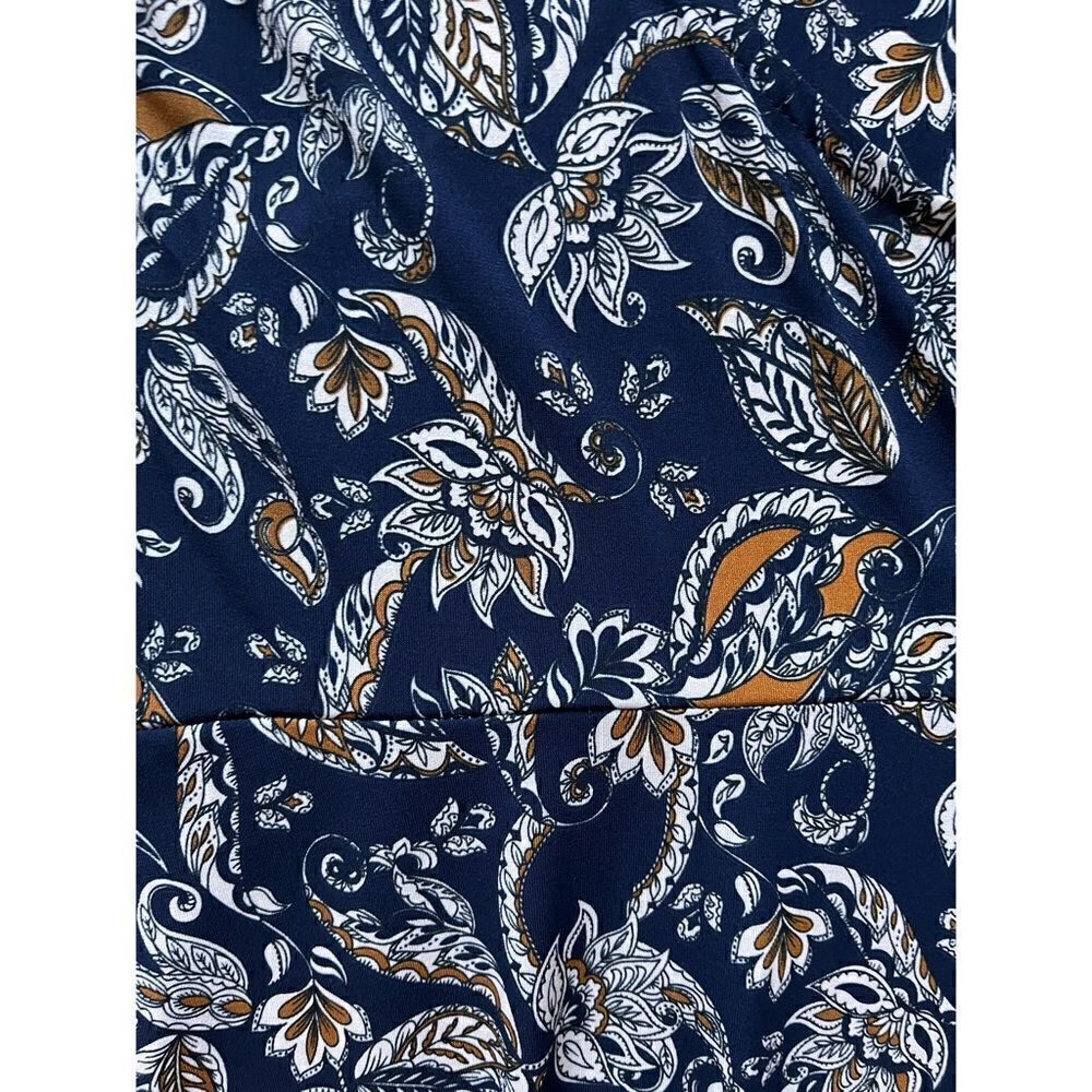 Nwt Leota Jemima Faux Perfect Wrap Knit Cap Sleeve Dress Floral Paisley Navy — image 3 of 8